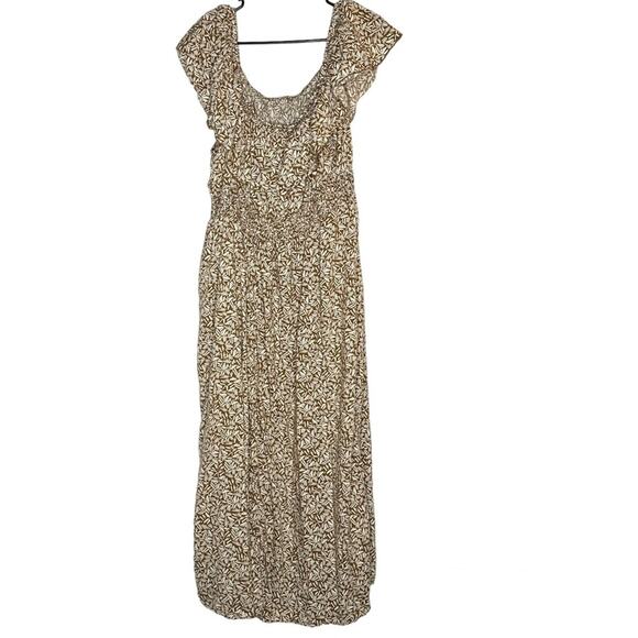 Old Navy Geo Print Maxi Dress 2X - Tan Off the Shoulder, Plus Size, Boho Style - Picture 2 of 7